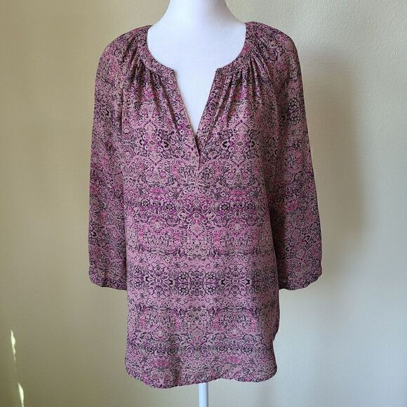 Cynthia Rowley Tops - Cynthia Rowley Floral Blouse Tunic Women's Size Medium Purple Pleated Oversized